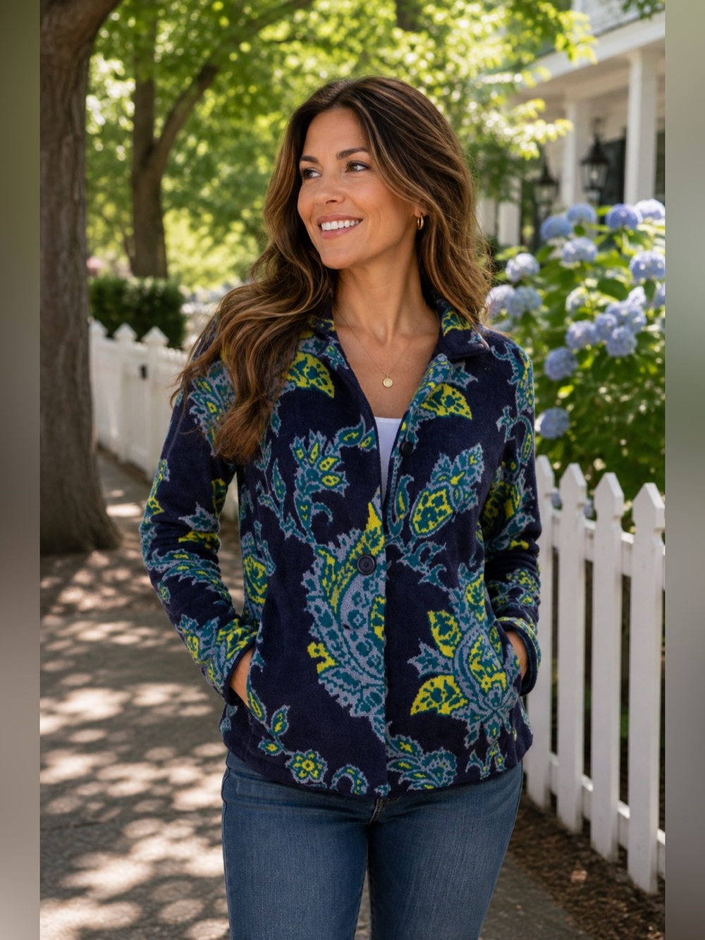 ANTHROPOLOGIE MOTH Chenille Jacket Blue and Green Patterned Jacket XXS